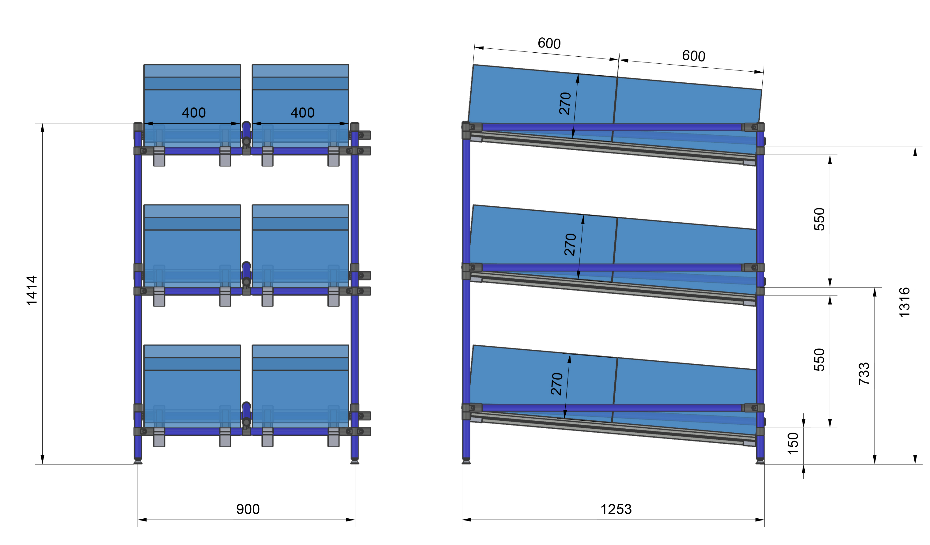 Dessin technique d'une ligne de production One Piece Flow avec convoyeurs à rouleaux et structure modulaire ENPRAG