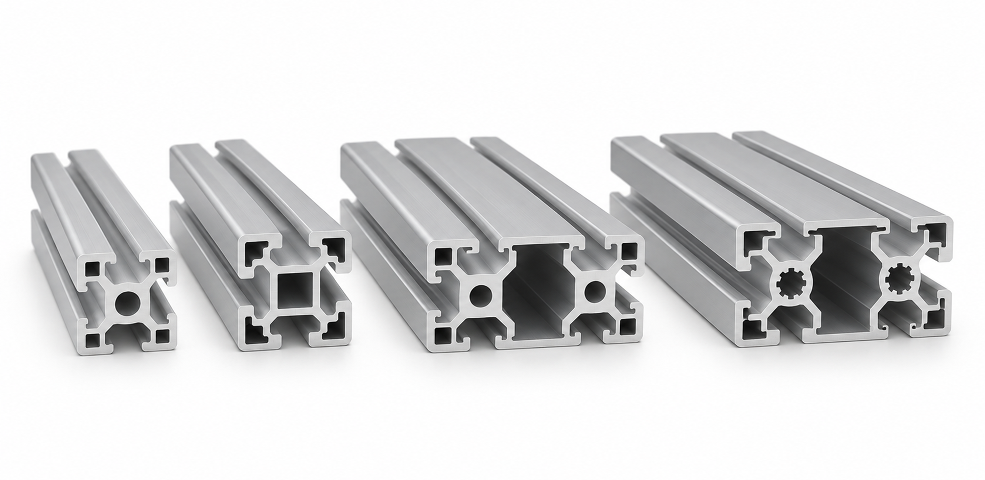 Exemples de sections de profilés en aluminium carrés et rectangulaires