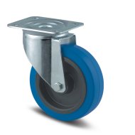 Roue industrielle pivotante bleue avec plaque de montage (2 modèles)