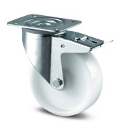 Roue industrielle pivotante blanche avec frein total et plaque de montage (4 modèles)
