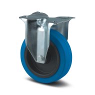 Roue industrielle fixe bleue avec plaque de montage (2 modèles)