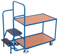 Chariot de préparation de commandes avec marches, 2 étagères