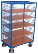 Chariot armoire avec étagères et 3 parois grillagées (2 modèles)