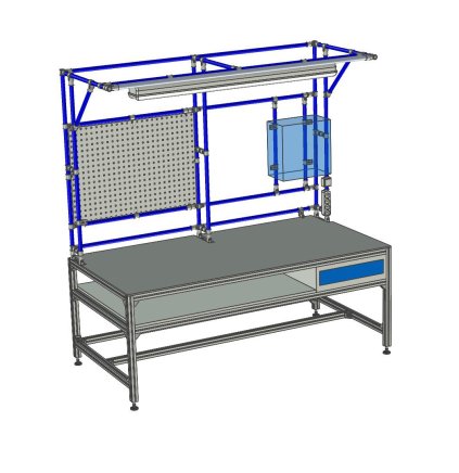 Table d'atelier en profilés d'aluminium avec superstructure - 1