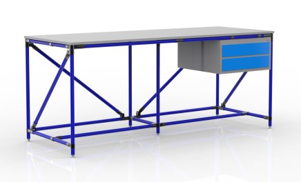 Table d'atelier avec conteneur à deux tiroirs largeur 2000 mm, 240405314 - 3