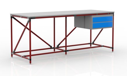 Table d'atelier avec conteneur à deux tiroirs largeur 2000 mm, 240405314 - 2