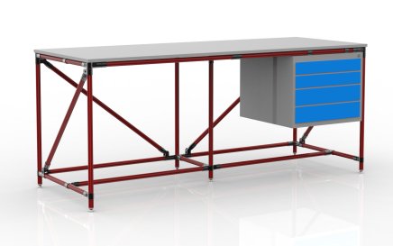Table d'atelier avec conteneur à quatre tiroirs, largeur 2000 mm, 240405316 - 2