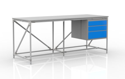 Table d'atelier avec conteneur à trois tiroirs largeur 2000 mm, 240405315 - 1