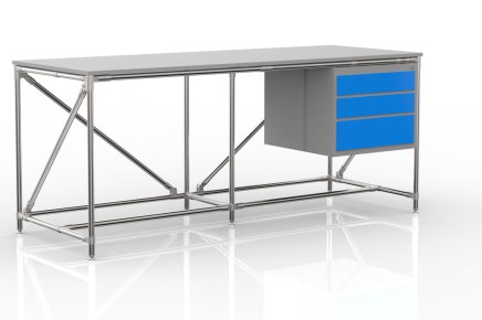 Table d'atelier avec conteneur à trois tiroirs largeur 2000 mm, 240405315 - 4