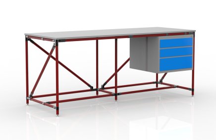 Table d'atelier avec conteneur à trois tiroirs largeur 2000 mm, 240405315 - 2