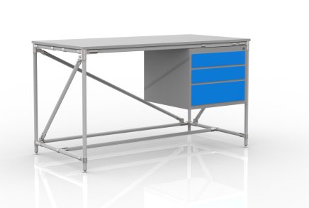 Table d'atelier avec conteneur à trois tiroirs largeur 1500 mm, 24040539 - 1