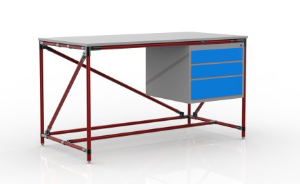Table d'atelier avec conteneur à trois tiroirs largeur 1500 mm, 24040539 - 2