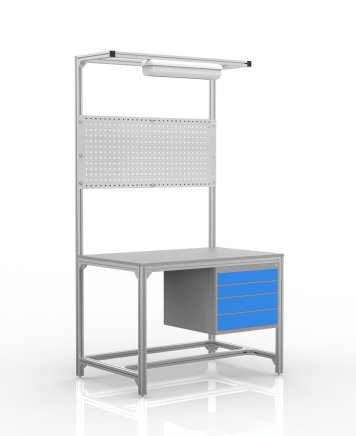 Table d'atelier en profilés d'aluminium, 4 tiroirs (différentes variantes) - 1