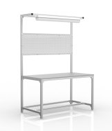 Table d'atelier en profilés d'aluminium avec superstructure (différentes variantes)