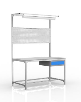 Table d'atelier en profilés d'aluminium, 1 tiroir (différentes variantes) - 1