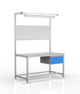 Table d'atelier en profilés d'aluminium, 2 tiroirs (différentes variantes)