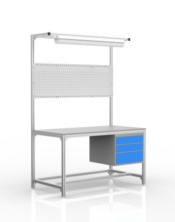 Table d'atelier en profilés d'aluminium, 3 tiroirs (différentes variantes) - 1