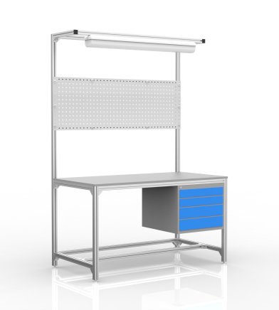 Table d'atelier en profilés d'aluminium, 4 tiroirs (différentes variantes) - 1
