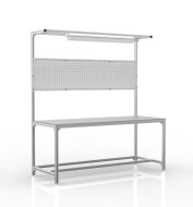 Table d'atelier en profilés d'aluminium avec superstructure (différentes variantes)