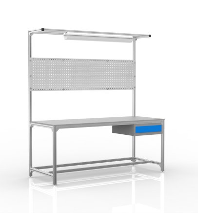 Table d'atelier en profilés d'aluminium, 1 tiroir (différentes variantes) - 1