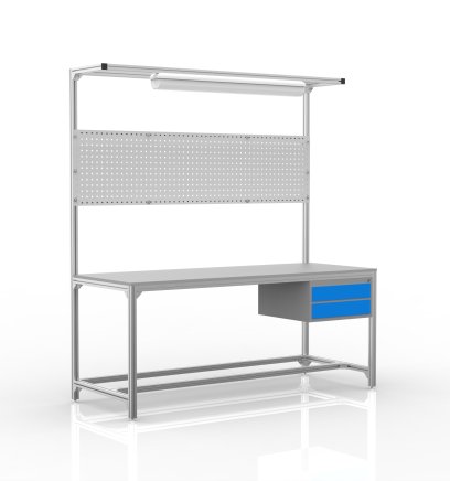 Table d'atelier en profilés d'aluminium, 2 tiroirs (différentes variantes) - 1