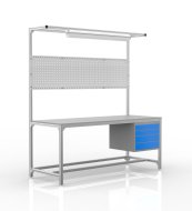 Table d'atelier en profilés d'aluminium, 4 tiroirs (différentes variantes)
