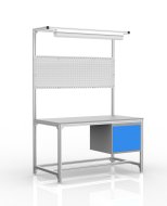 Table d'atelier en profilés d'aluminium, conteneur avec porte (différentes variantes)