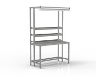 Table d'atelier en profilés d'aluminium avec étagères galvanisées