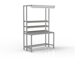 Table d'atelier en profilés d'aluminium avec étagères galvanisées