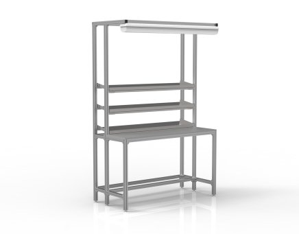 Table d'atelier en profilés d'aluminium avec étagères galvanisées - 1