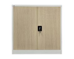 Meuble étagère en tôle avec portes rentrantes C01B blanc/imitation bois clair