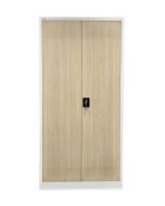 Meuble étagère en tôle avec portes rentrantes C01 blanc/imitation bois clair