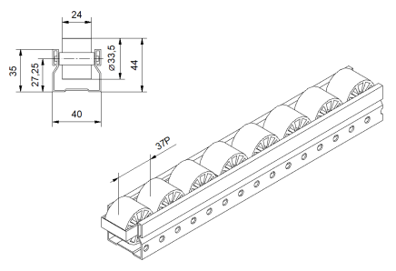 Rail à rouleaux PL-601F_WM diamètre du rouleau 30 mm - 4