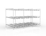 Rayonnage dynamique fixe à trois niveaux avec rails à galets