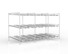 Rayonnage dynamique fixe à trois niveaux avec rails à galets