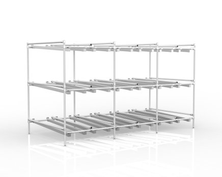Rayonnage dynamique fixe à trois niveaux avec rails à galets - 1