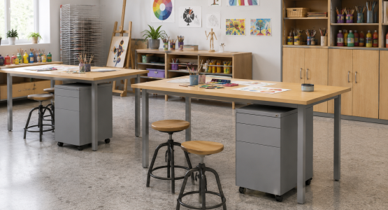 Conteneurs de bureau portés sur les bureaux