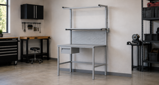Tables d'atelier avec superstructure et panneau stratifié