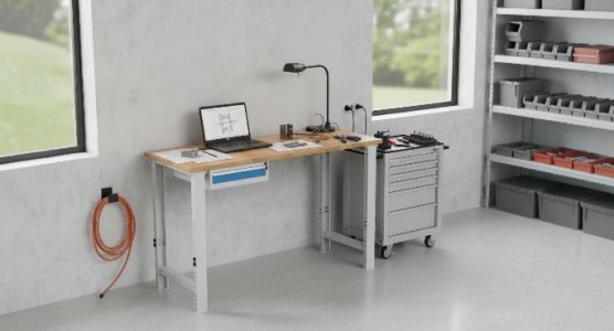 Tables d'atelier réglables en hauteur avec plateau en hêtre